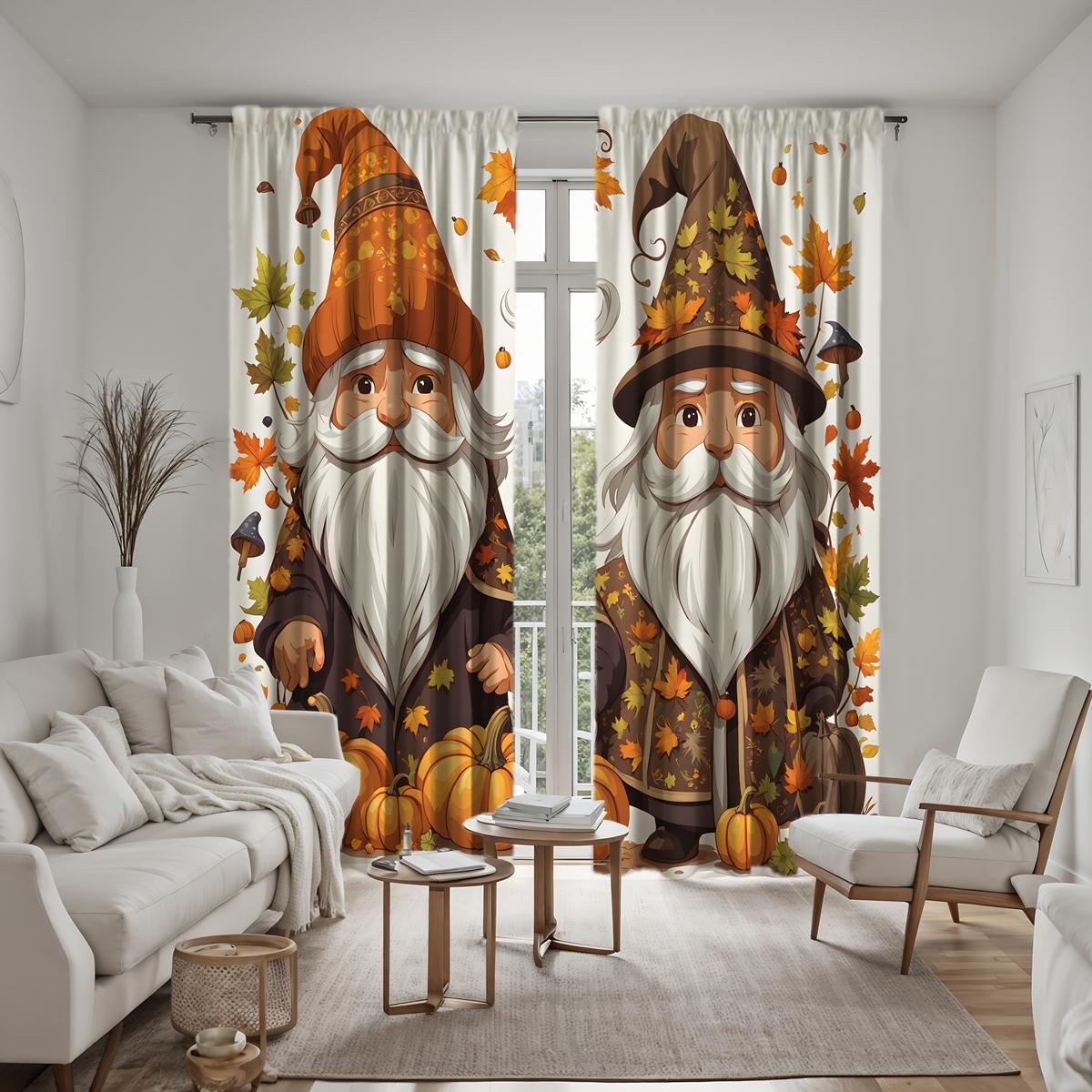 

2 предмета с длинной шляпой HD Harvest Festival Декоративная занавеска с изображением тыквы и кленового листа Желтая завязка с цифровой печатью Главная W52H63inchW132H160cm