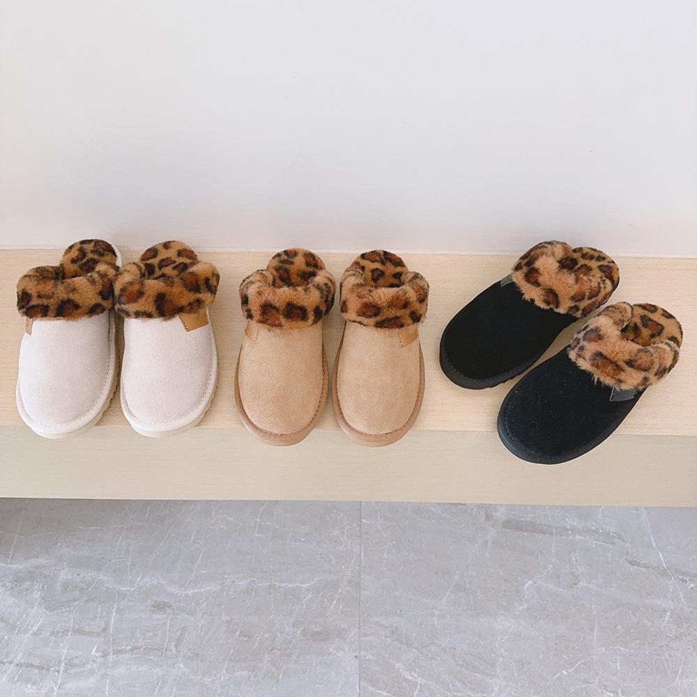 Women's Plus Size Leopard Print Wool Snow Boots - 2024 Winter Flat Low Velvet Warm Slippers