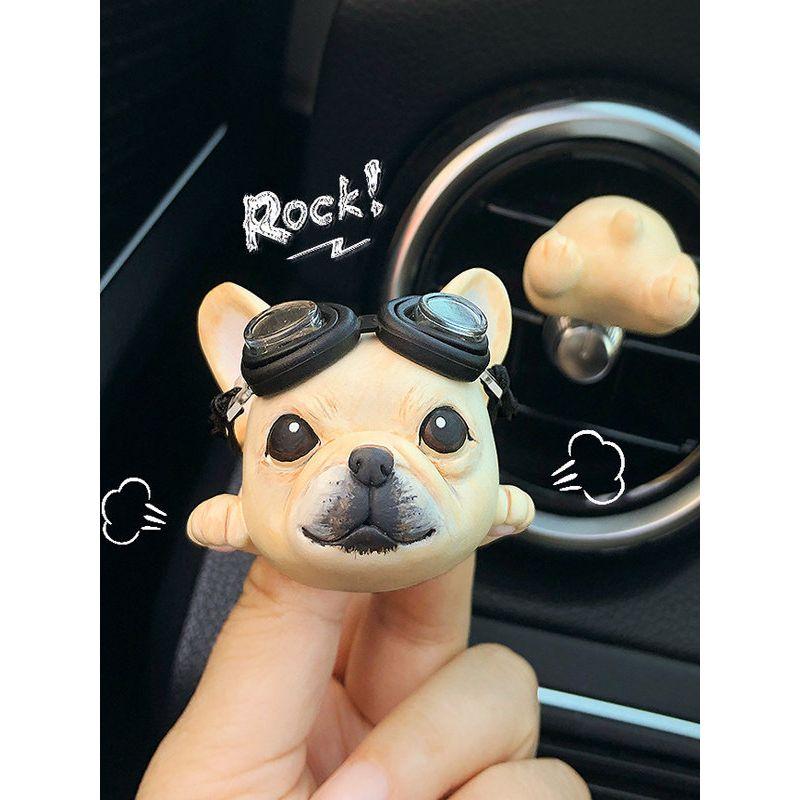 Creative Cute and Quirky French Bulldog Puppy Car Air Freshener Hand-Painted Aroma Diffuser Stone Air Vent Decoration Fragrance Car Interior for Women