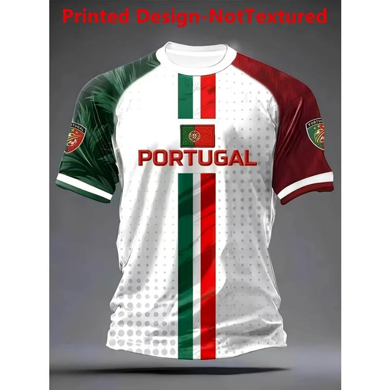 Dies ist das Print Herren Portugal Flagge Vertikaler Streifen PORTUGAL Buchstabe Trainings T-Shirt Kurzarm Trikot Geeignet für Sport