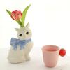 1PC Decoration Cat Lover Gifts Ceramic Vase Hand-Drawn Polka Dot Bow Tie Cute Small Diameter Aesthetic Cat Shape Artistic 20x14cm