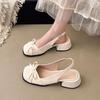 Fashion Pink Mary Jane Women's Shoes Thick Heel Summer New Bow Satin Bag Head Empty Sandals Women