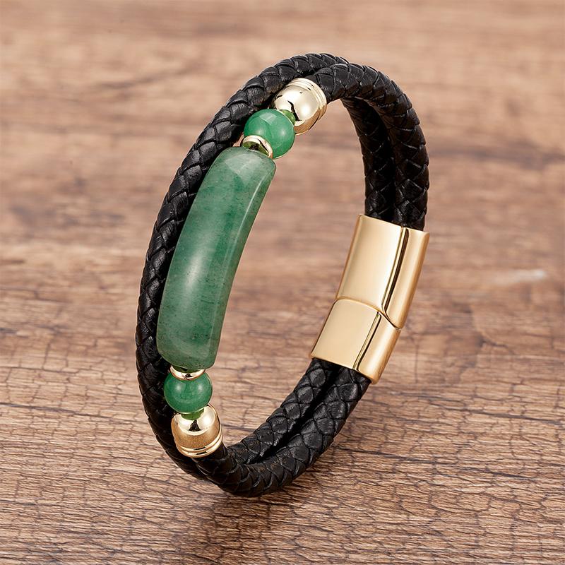Minimalist Crystal Stone Bracelet Braided Leather Cord Stainless Steel Chain Waterproof Jewelry for Men Women Daily Use