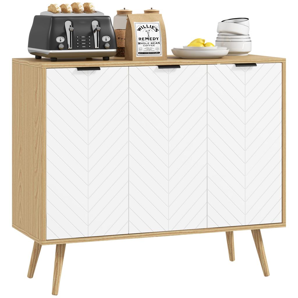 Modern Sideboard and Buffet, Dining Room Cabinet with Adjustable Shelves and 3 Doors, White