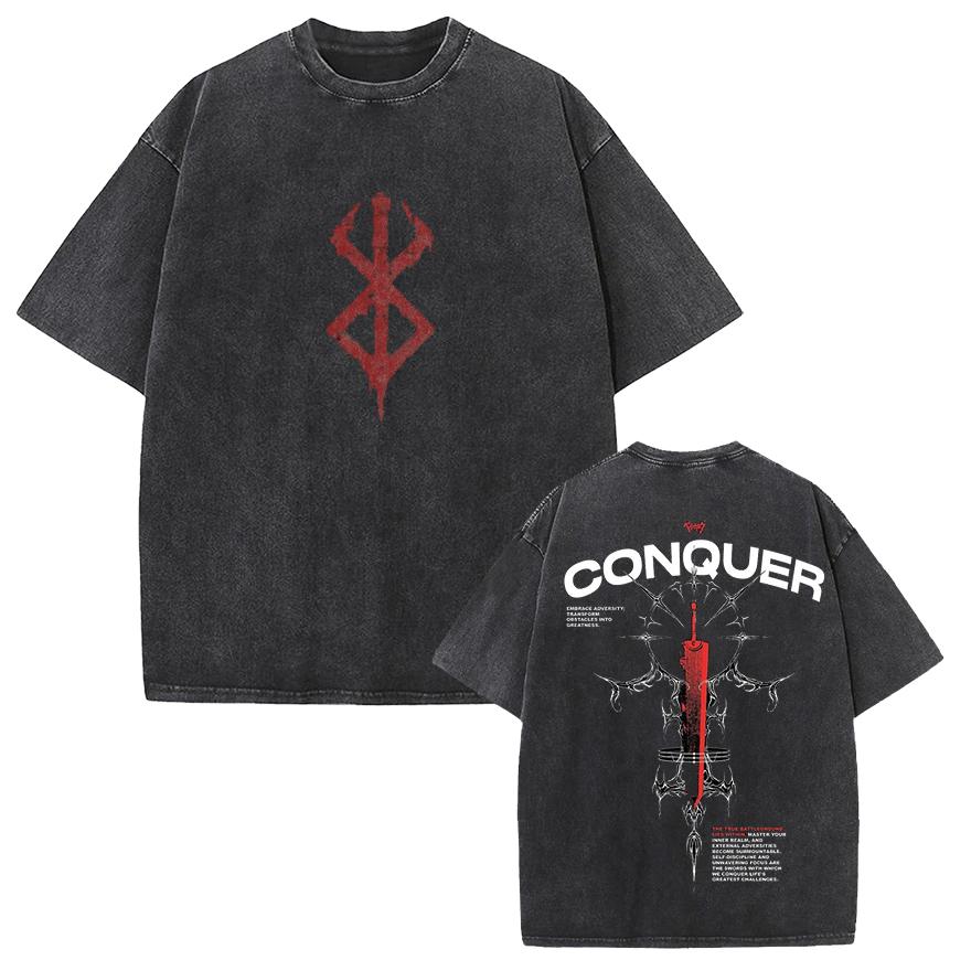 Japanese Manga Berserk Graphic Tshirt Griffith Washed Oversized T Shirt Men Women Clothing Summer Cotton Soft Short Sleeve Tees