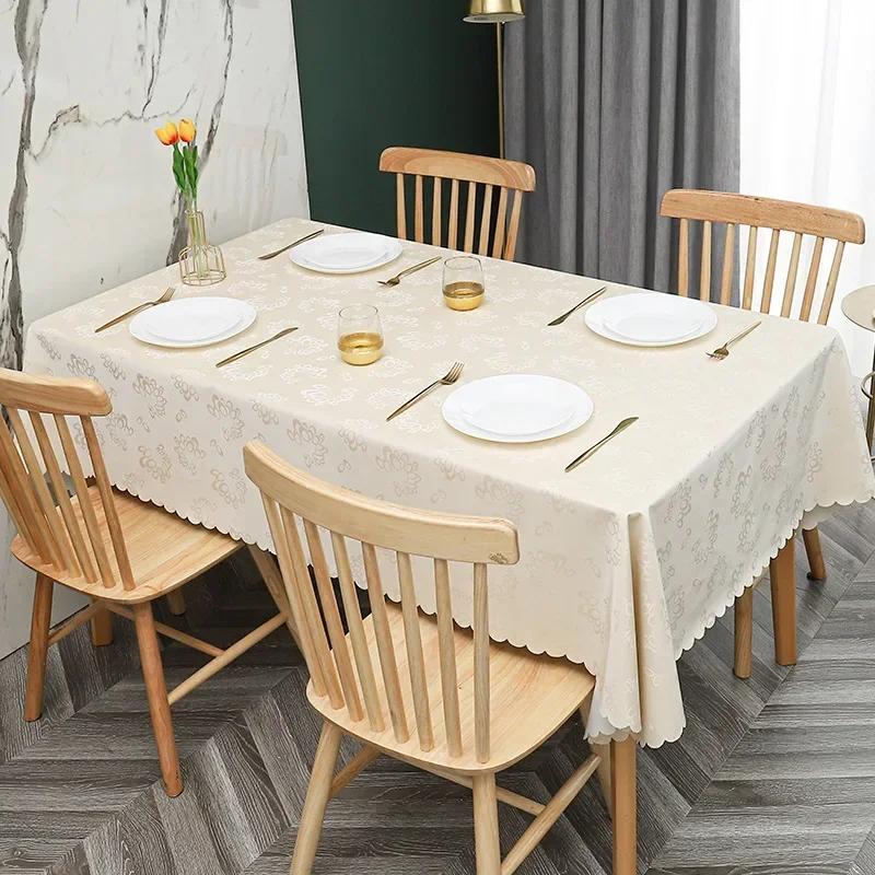 European Style PU Tablecloth, No Wash Restaurant Household Rectangular Waterproof Dining Table Fabric Jacquard Round Table Mat