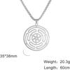 Simple Fashion Stainless Steel Hollowed-out Totem Circular Pendant Necklace for Woman Men Pagan Witchcraft Sweater Chain Jewelry