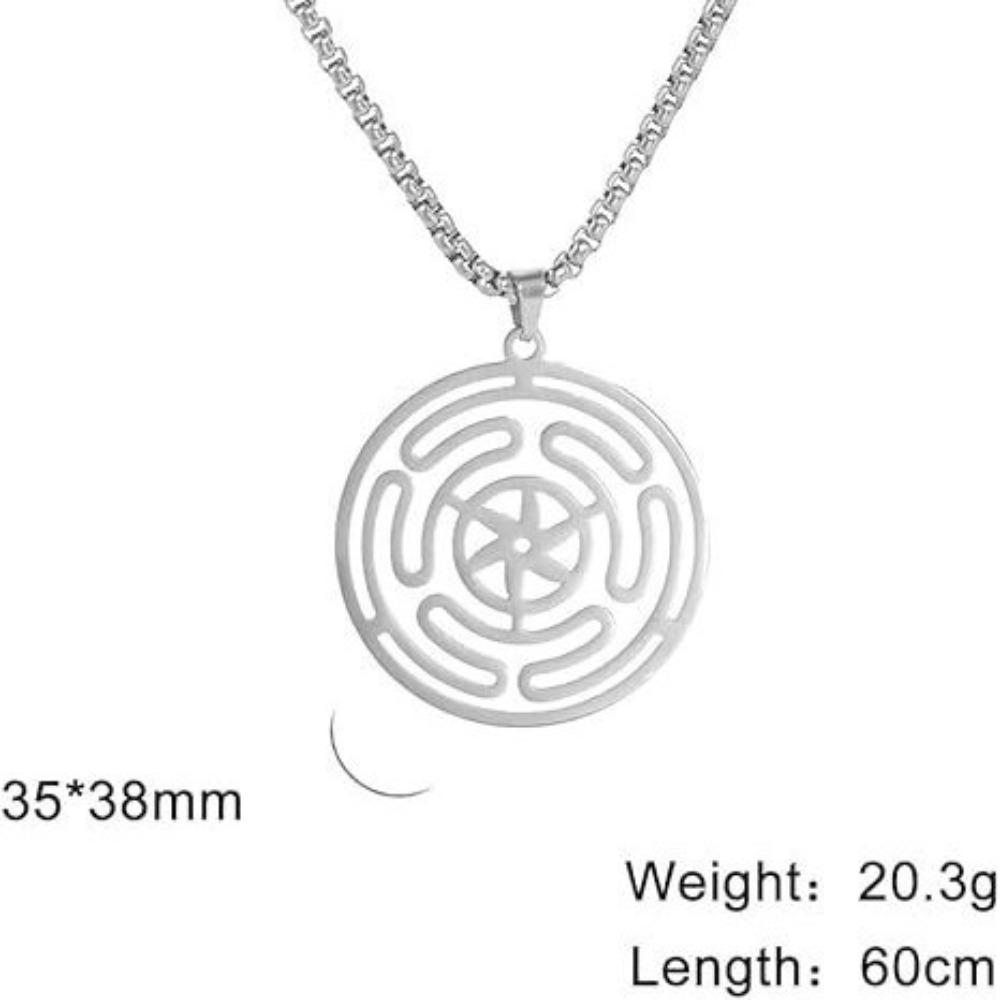 Simple Fashion Stainless Steel Hollowed-out Totem Circular Pendant Necklace for Woman Men Pagan Witchcraft Sweater Chain Jewelry
