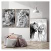 Malba Černá Bílá Plakáty a tisk Nordic Wall Art Obraz Moderní Obývací pokoj Dekorace Divoké zvíře Lev Leopard Plátno