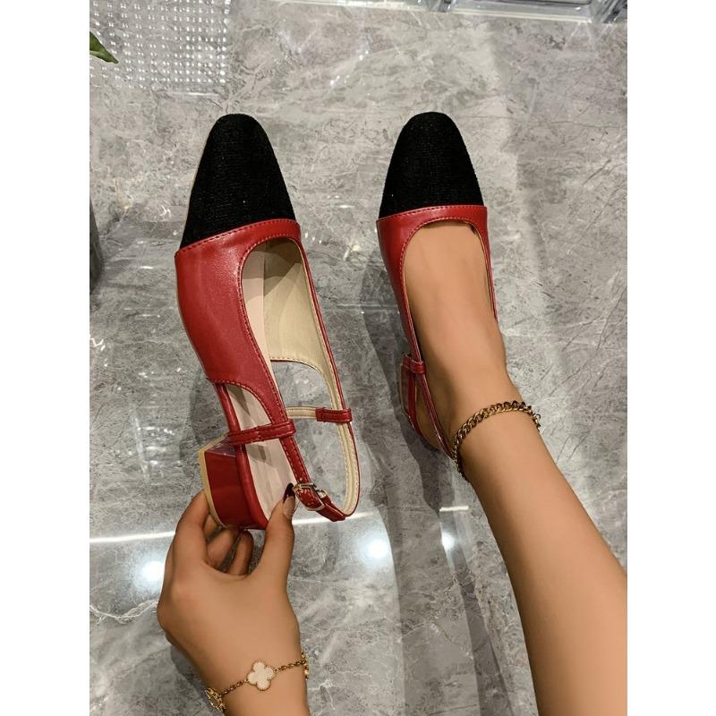Women's Colorblock Low Heel Closed Toe Sandals, Retro Single Strap Backless Flats