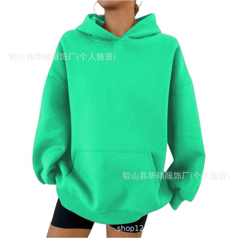 Womens Oversized Drop Shoulder Hooded Sweatshirt Casual Streetwear Long Sleeve Pullover In Solid Colors