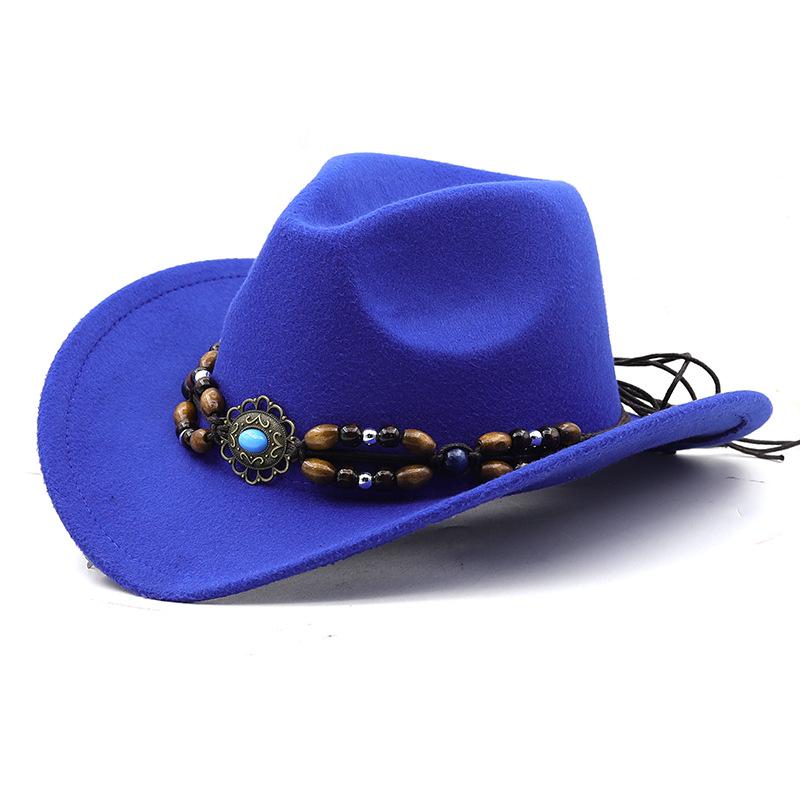 Cappelli da cowboy europei e americani delle regioni occidentali, cappelli a cilindro in lana alla moda maschile e femminile, cappelli da cowboy tibetani in stile etnico