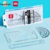 Deli 4-Piece Ruler Set: Includes Straight, Set Square, and Protractor for Student Stationery and Learning.