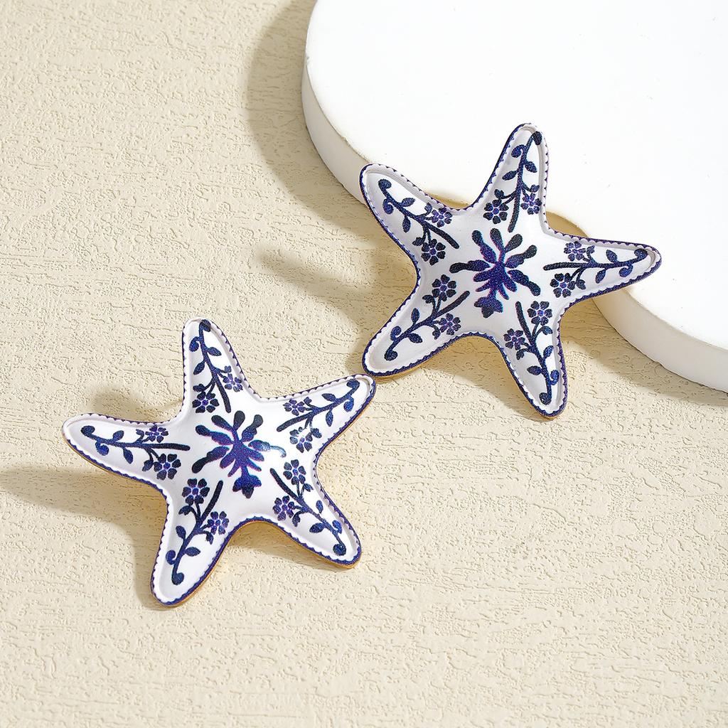1 Pair Geometric Temperament Casual Starfish Stud Earrings Summer Simple Beach Vacation Style Earrings Ocean Zircon Gift