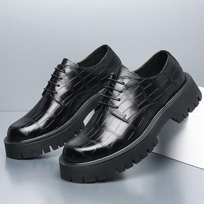 Fashion Men 4CM Platform Breathable Dress Business Formal Oxford Shoes Thick Sole Big Toe Casual Anti-Slip Comfortable Work Leather Shoe