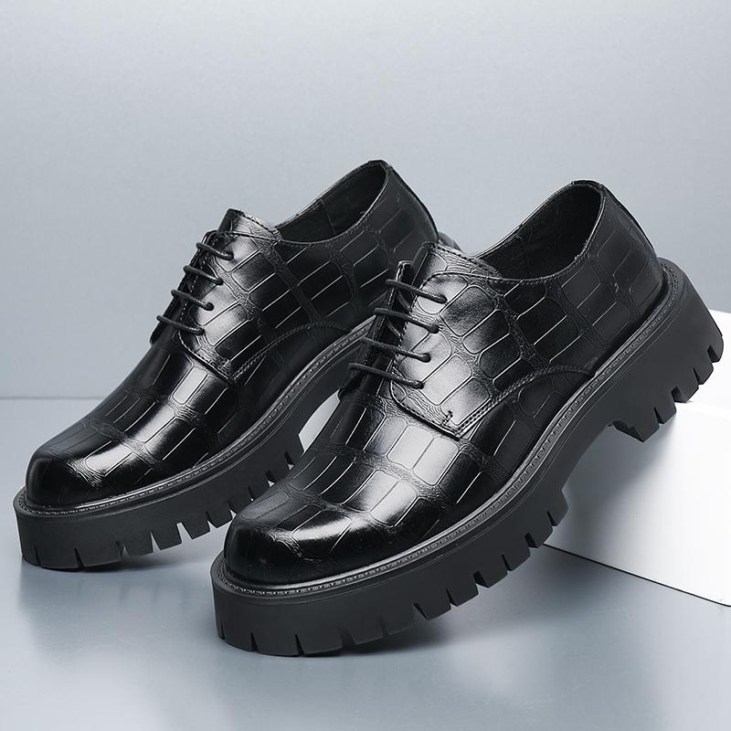 Men 4CM Platform Breathable Dress Business Formal Oxford Shoes Thick Sole Big Toe Casual Anti-Slip Comfortable Work Leather Shoe