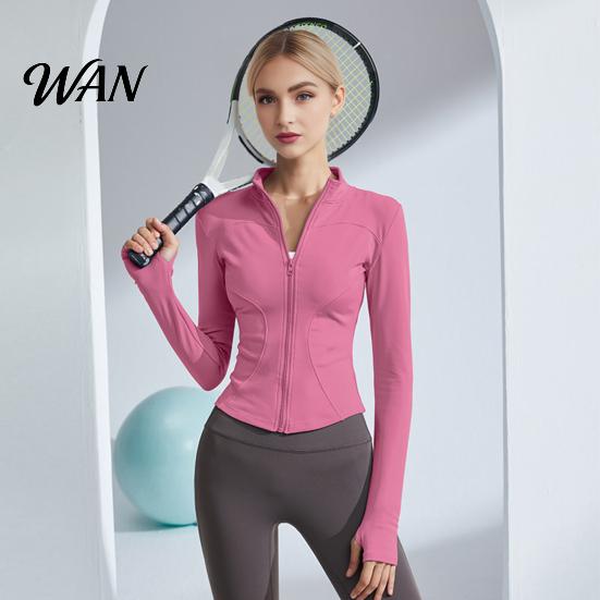 Thumb Hole Sleeves Yoga Top Women Long Sleeve Workout Tops Quick Dry Full Zip Crop Athletic Slim Sweat-wicking Wear Fit Shirts Sportwear with