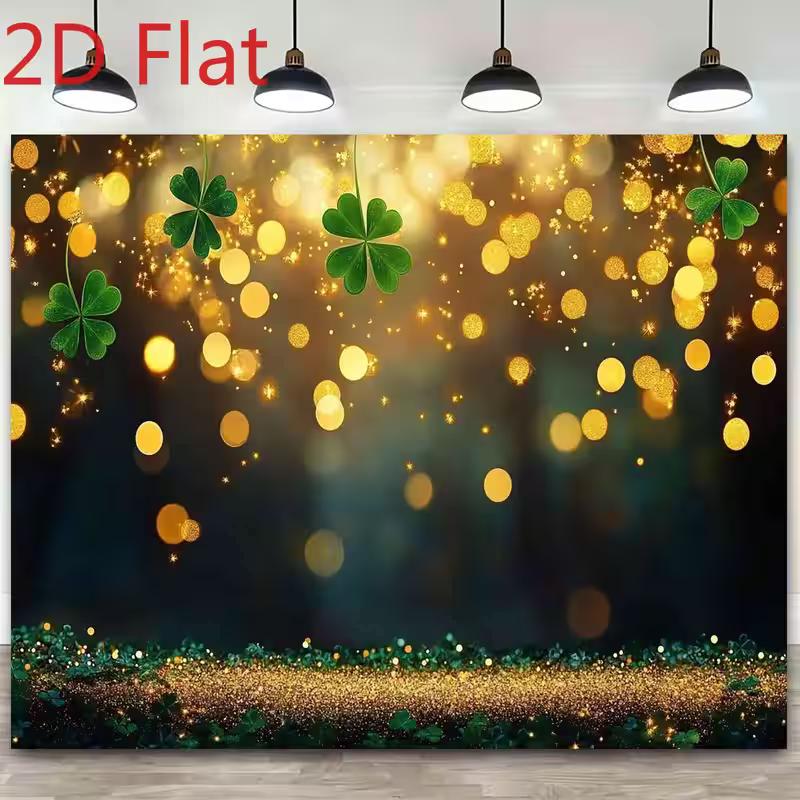 2D Sparkling Gold Clover Backdrop, St. Patrick's Day Photo Booth Decor