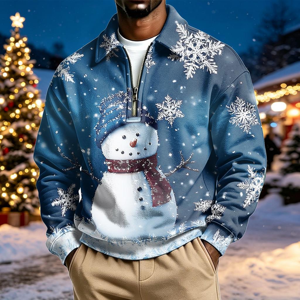Men's Casual Christmas Print Collared Sweatshirt