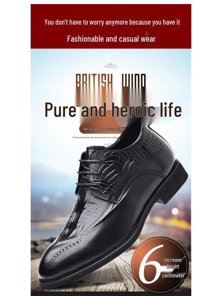 Podwyższające wzrost brytyjskie brogsy skórzane męskie buty formalne