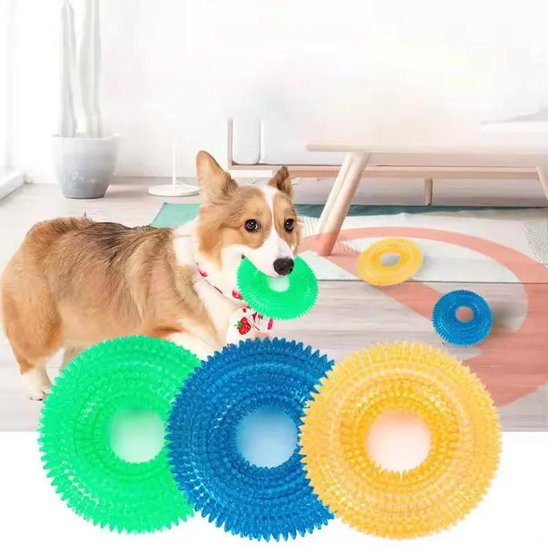 Durable Squeaky Dog Chew Toy for Aggressive Chewers Natural TPR Rubber Puppy Teething Ring Interactive Sound Training