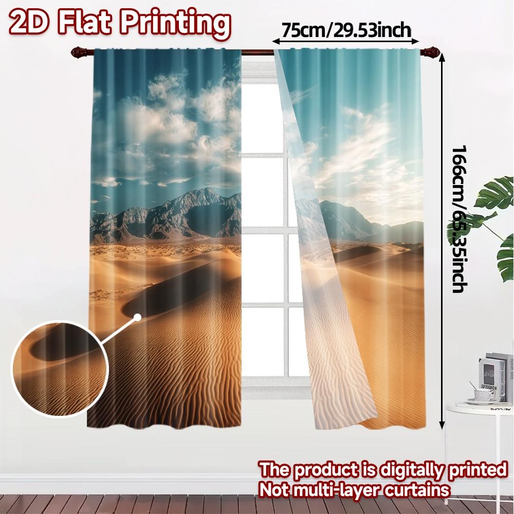 Set Of 2 Flat Printing Curtains Without Rod Desert Horizon Popular Digital Printed Durable Polyester Fabric Made