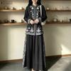 ZANZEA Women Ethnic Print Casual Long Sleeve Blouse and Long Skirts Two Piece Suit Set