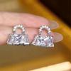 Super flash diamond-encrusted square bag, stud earrings, Korean versatile temperament earrings, women