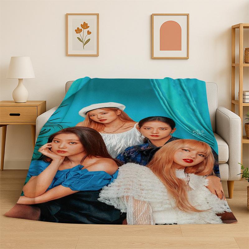 Fashion B-Black P-Pink Kpop Star Flannel Blanket Soft Warm Throw Blanket for Bedroom Living Room Bed Travel Camping Picnic Kid