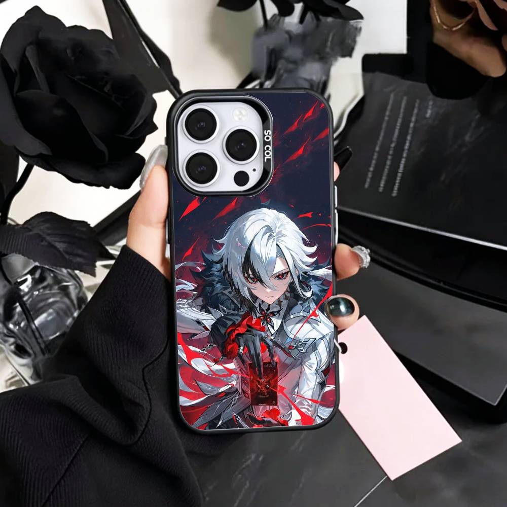 A-Arlecchino G-Genshin Impact Phone Case For iPhone17,16,15,14,13,12,11 Plus,Pro Max Colored Silver Plated Inside Cover