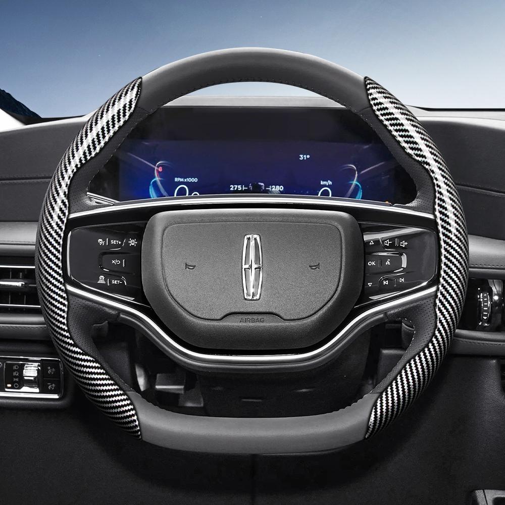 Suitable for Lincoln Carbon Fiber Texture Steering Wheel Cover with Segmented Quick-Release Design, Durable, for Models Such As
