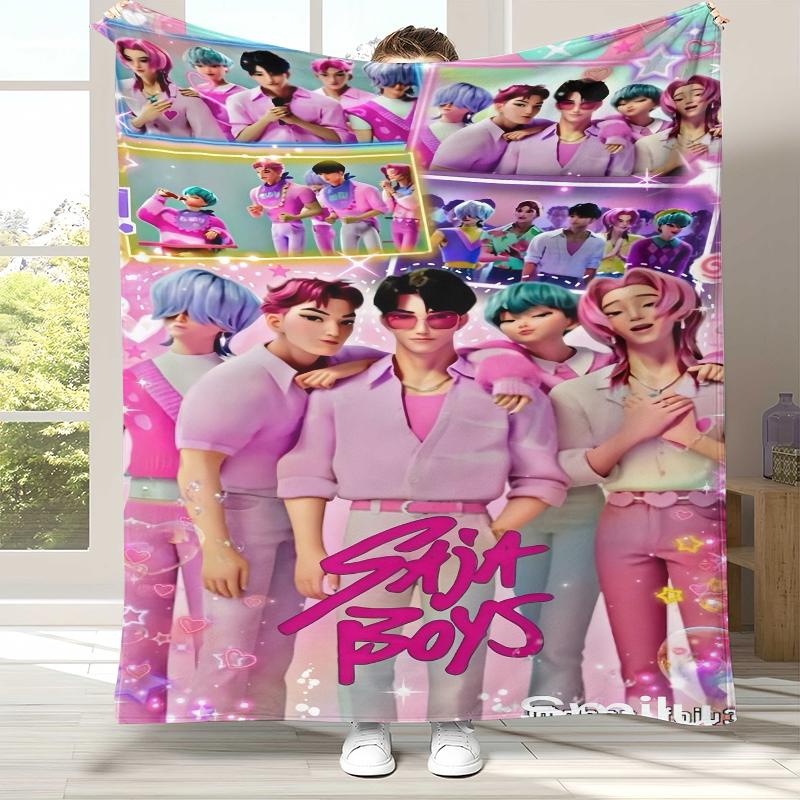

K-Pop Demon Hunters Golden Saja Boys Flannel Blanket,Ultra Soft Warm Plush Throw for Home Bedroom Bed Sofa Cover Office picnic 75x90cm