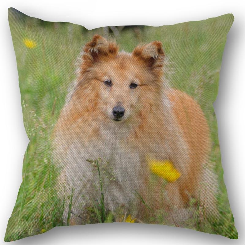 New Custom Dog Sheltie Pillowcase Cotton Linen Fabric Square Zipper Pillowcase 45X45cm Wedding Decorative Pillow Cover