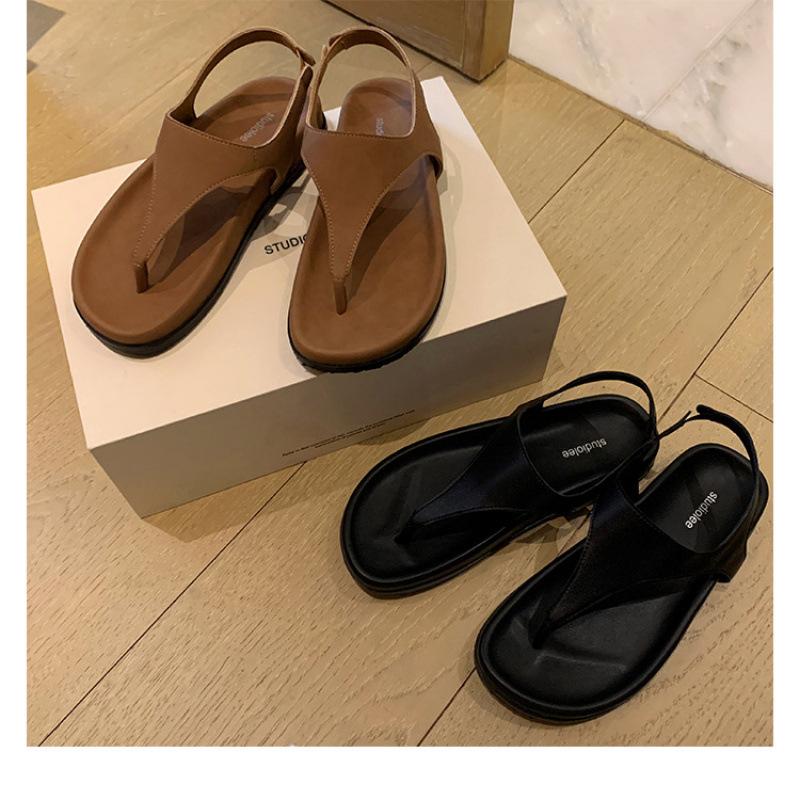 

Cowhide version~ Minimalist thick-soled vacation niche sandals women s characters pinch feet leather sandals 40