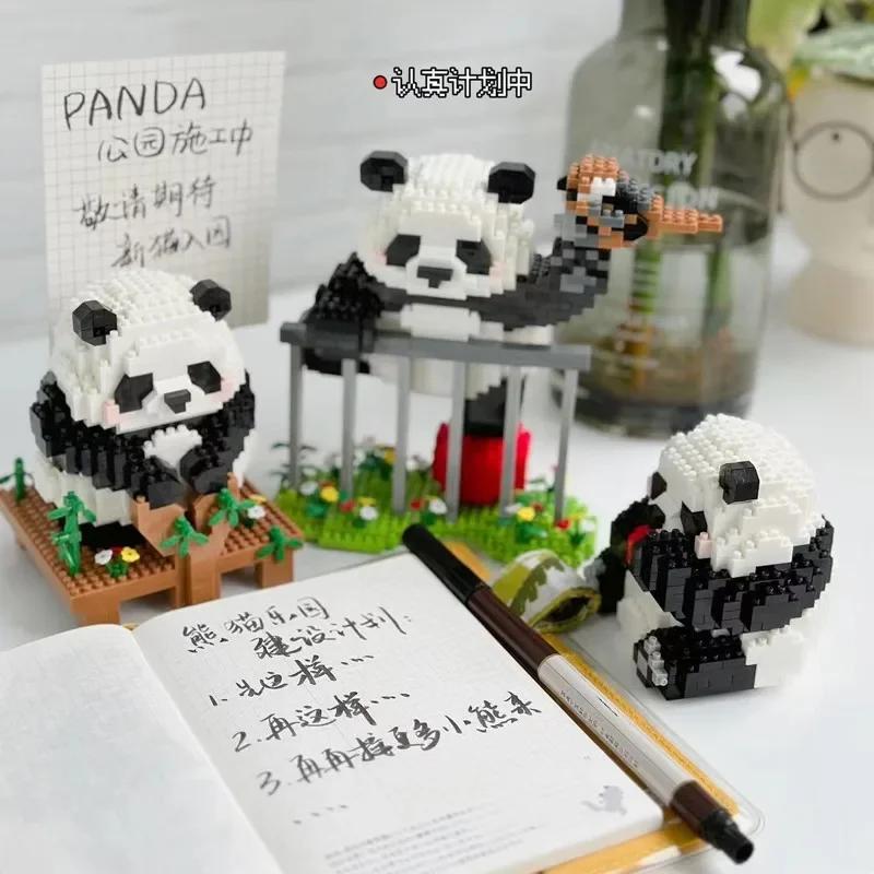 New cartoon building blocks cute pandas flowers, menglan dolls puzzle building blocks Table ornaments boys girls birthday gifts