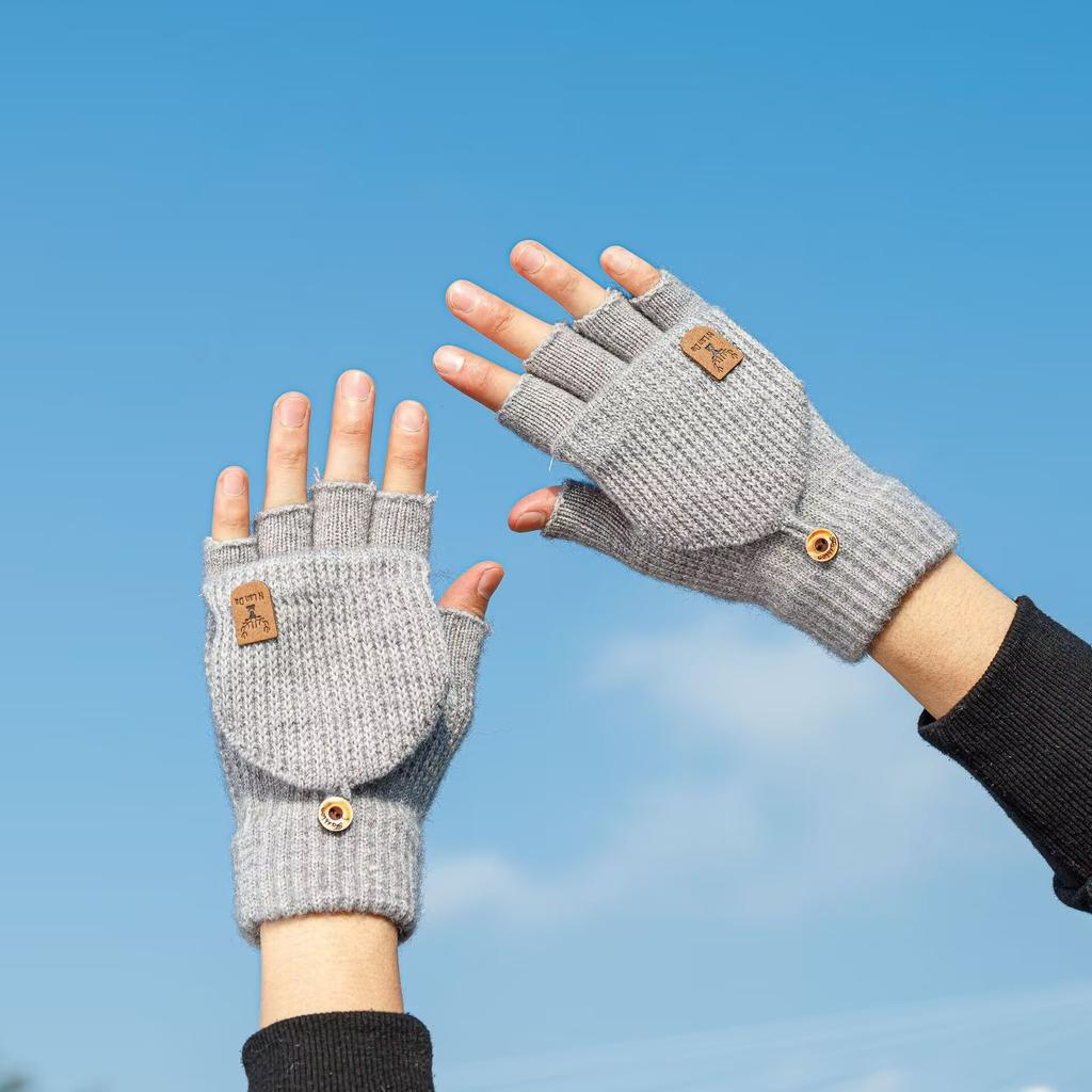 1 Pair of Men's and Women's Clip Gloves - Warm Knitted Half-Finger Touchscreen Gloves, Elastic Fit, Machine Washable