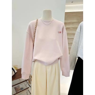 Autumn Clothing Simple Love Embroidery Versatile High-end Loose Korean Round Neck Pullover Long-sleeved Sweatshirt Women's Top
