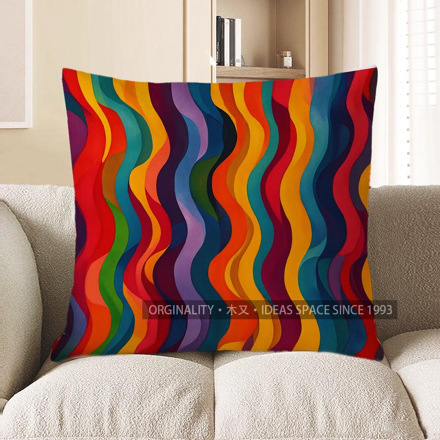 

Home Decor Colorful Wavy Pattern Throw Pillow Cover Pattern Cushion Cover Suitable for Sofa Bedroom Car Pillow Cover 40x40cm