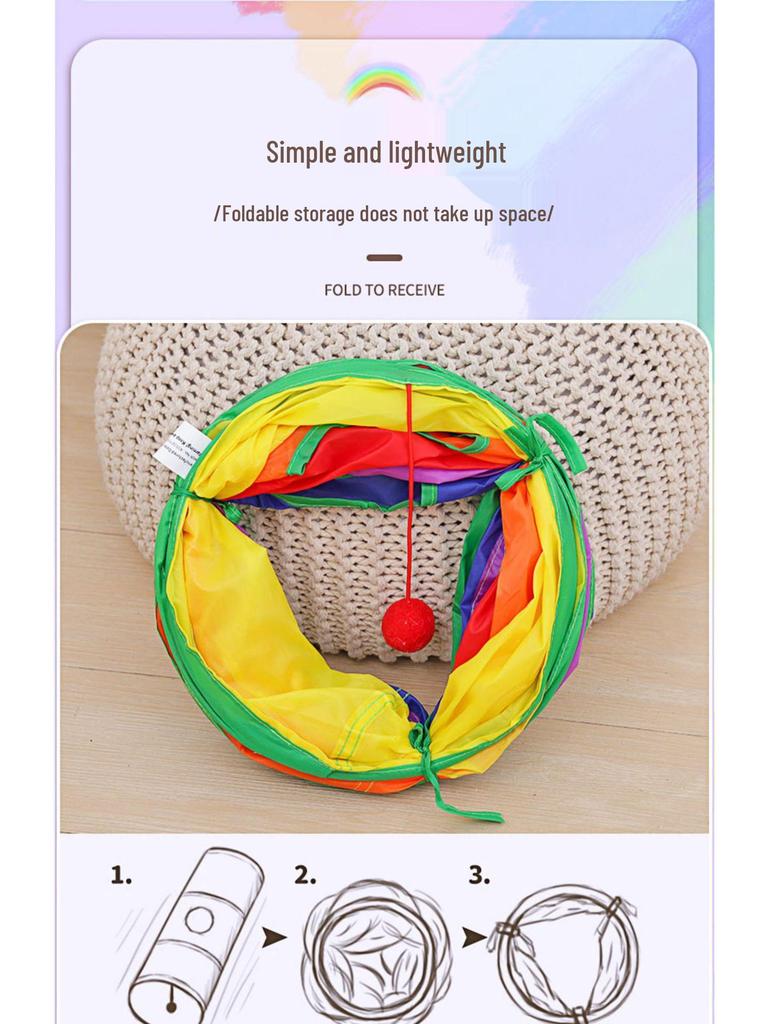 Tęczowy Tunel dla Kota i Wędka z Piórami: Labirynt dla kociaka, Zabawka, Legowisko i Otwór do zabawy