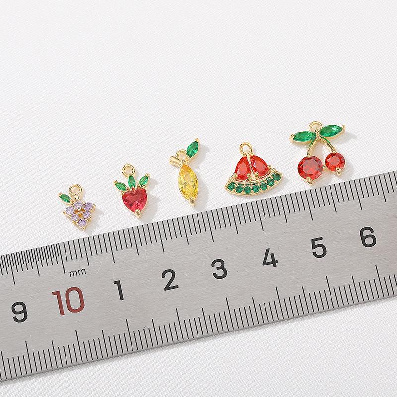 Color-Preserving 14K Gold Plated Zircon Fruit Series Charm Pendant for DIY Bracelets: Strawberry, Pineapple, Grape