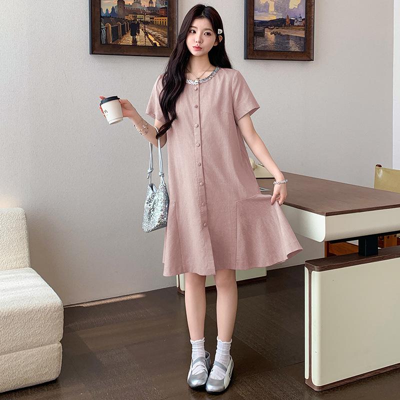 Summer 2026 Sequin Round Neck Maternity Dress - Fresh, Loose-Fit for Fashionable Work and Casual Wear 2XL