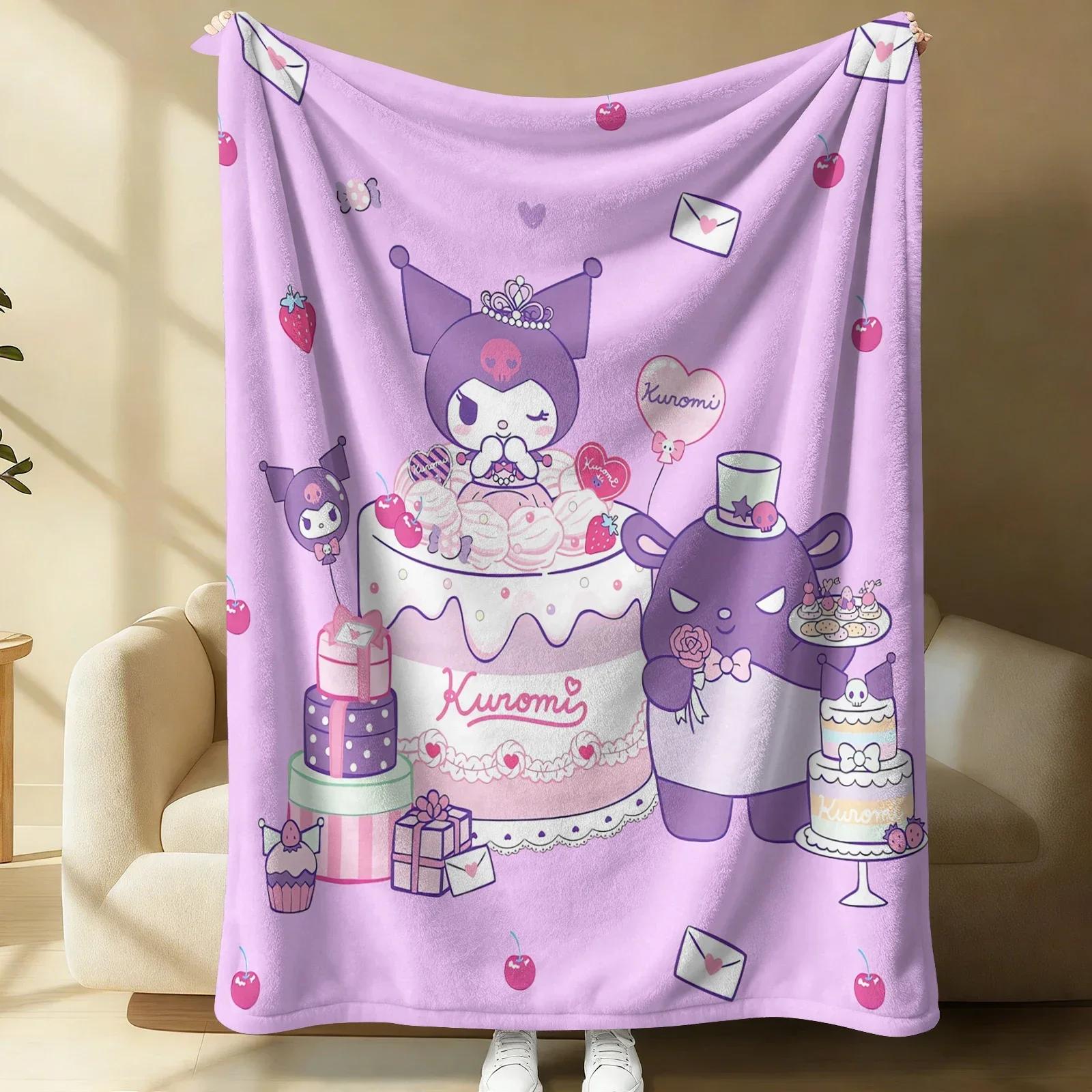 

Kuromi Dreamy Pink Flannel Blanket Soft Warm Throw Japanese Anime Camping Office Bedroom School Nap Novel Blanket Summer Quilt 100x150cm