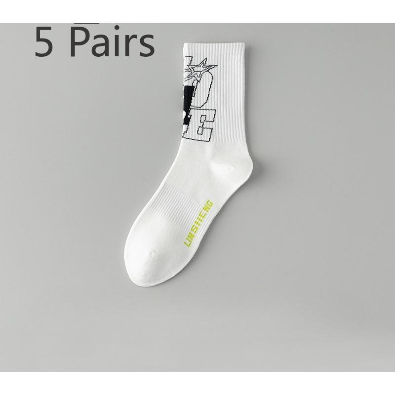 

5 Pairs of Basketball Socks Men s Cotton Anti-odour Sports Mid-calf Youth Junior High School Students Summer Thin Tide Socks Male 5 pairs білий