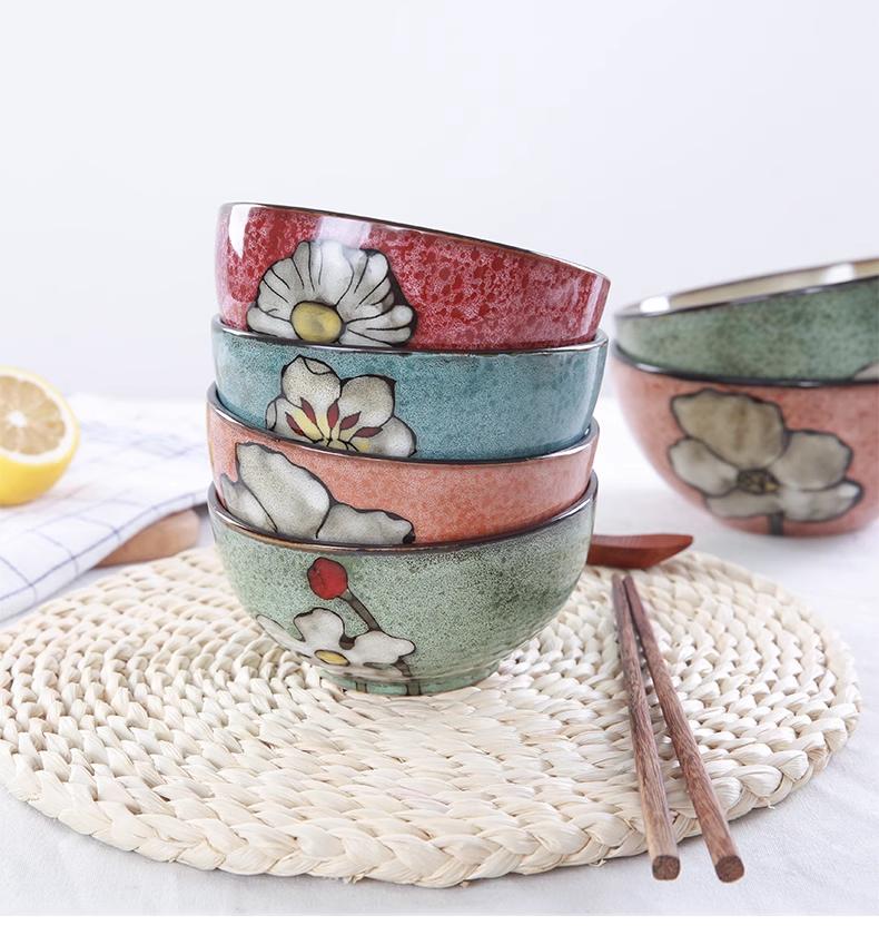 Party Wedding Decoration 6 Inch Flower Colored Ceramic Bowl Household Soup Bowl 6 Inch красный