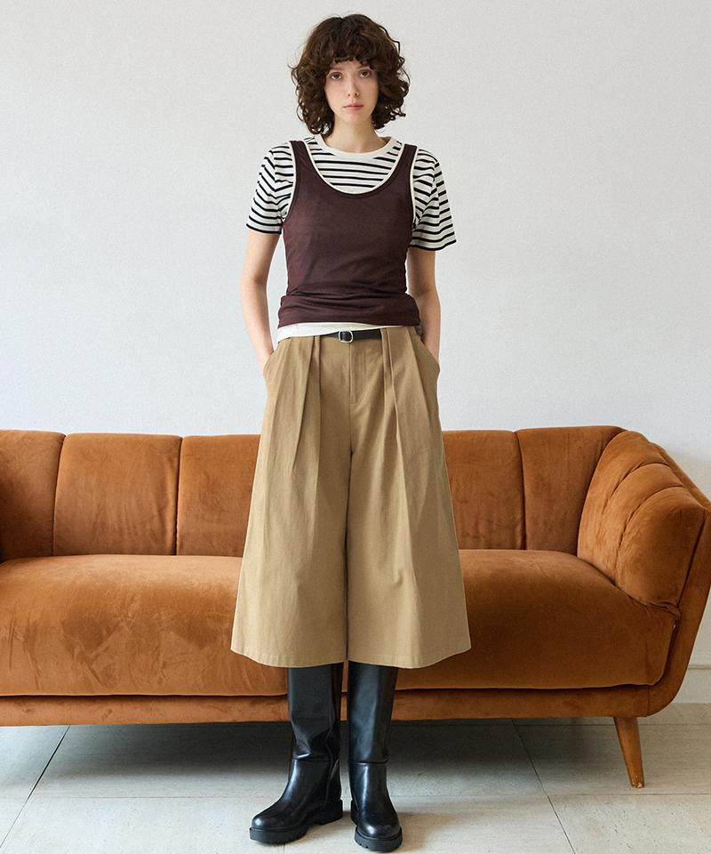 LEFTSEOUL Cotton Pintuck Bermuda Pants [Beige]