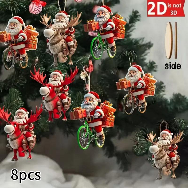 8/16/24 Stück Weihnachten Holzfahrrad Weihnachtsmann 2D Flacher Holzanhänger Weihnachtsbaumschmuck Perfektes Feiertagsgeschenk Deko