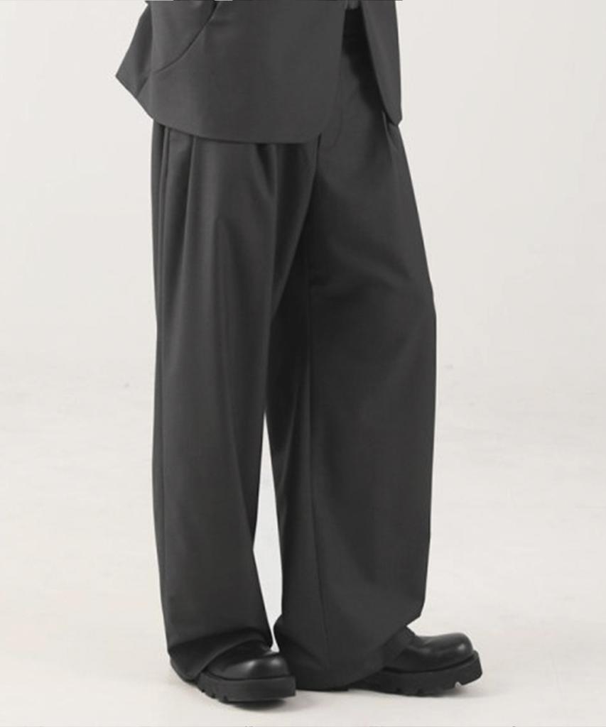 AVANDRESS Classic Double-Pleat Wide Slacks Charcoal