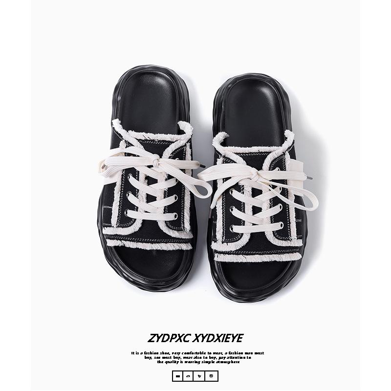 New niche design one-word version men's slippers muffin bottom height increase versatile casual breathable slippers 4888-R