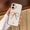 For iPhone 16 Plus Case Gold Bow Epoxy Design TPU + PC Phone Back Cover