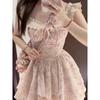 Summer first love sweet wind small flying sleeves lace splicing floral waist dress waist princess puffy short skirt
